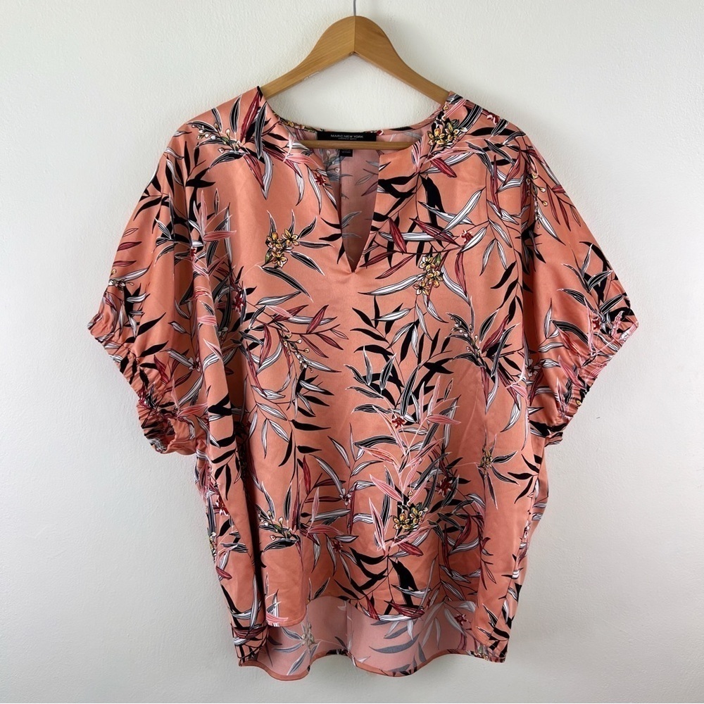 Marc New York XL Coral Floral Leafy Print V-Neck High Low Hem Top